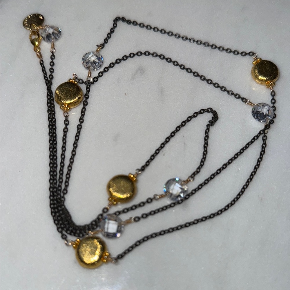 Gold and Black Statement Necklace with Circular Pendants